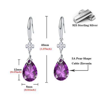 925 Silver 5A CZ Diamond Four Leaf Clover Dangle Earring (Purple)