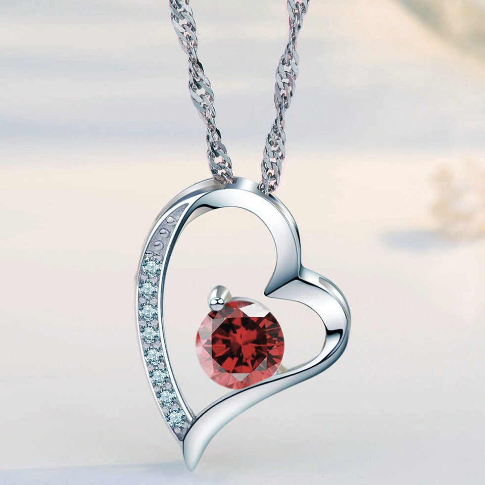 Birthstone Garnet Heart Pendant Necklace (JAN-01)