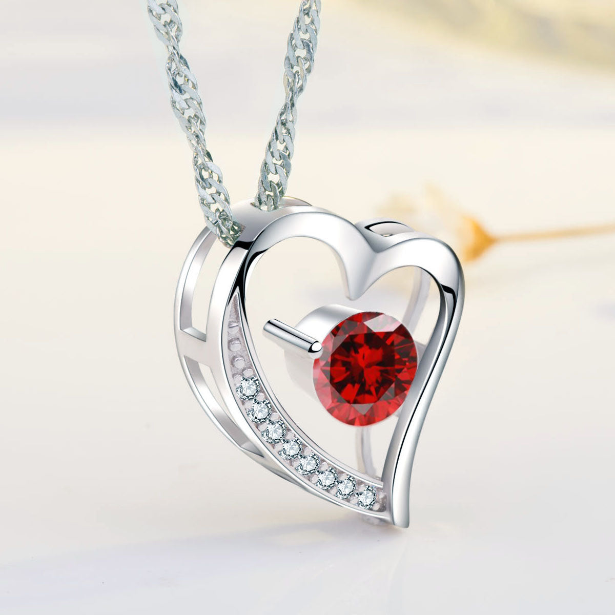 Birthstone Garnet Heart Pendant Necklace (JAN-01)