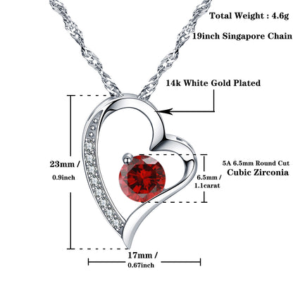 Birthstone Garnet Heart Pendant Necklace (JAN-01)