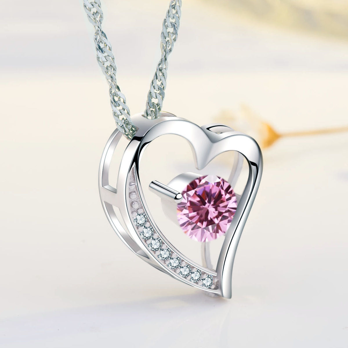 Birthstone Tourmaline Heart Pendant Necklace (OCT-10)