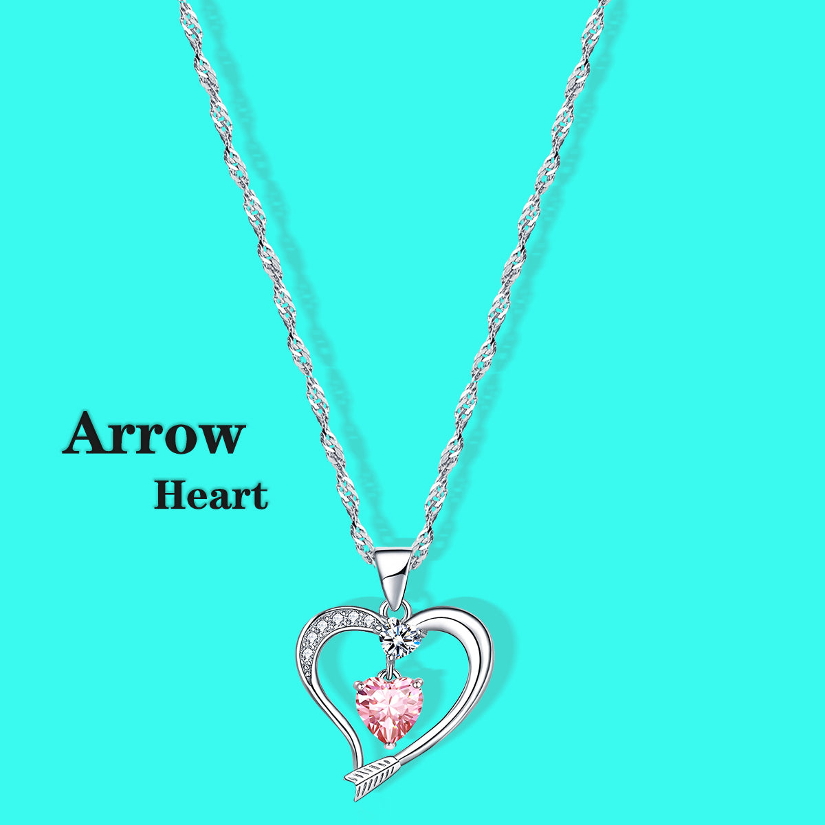 Arrow Heart Birthstone Tourmaline Necklace (OCT-10)