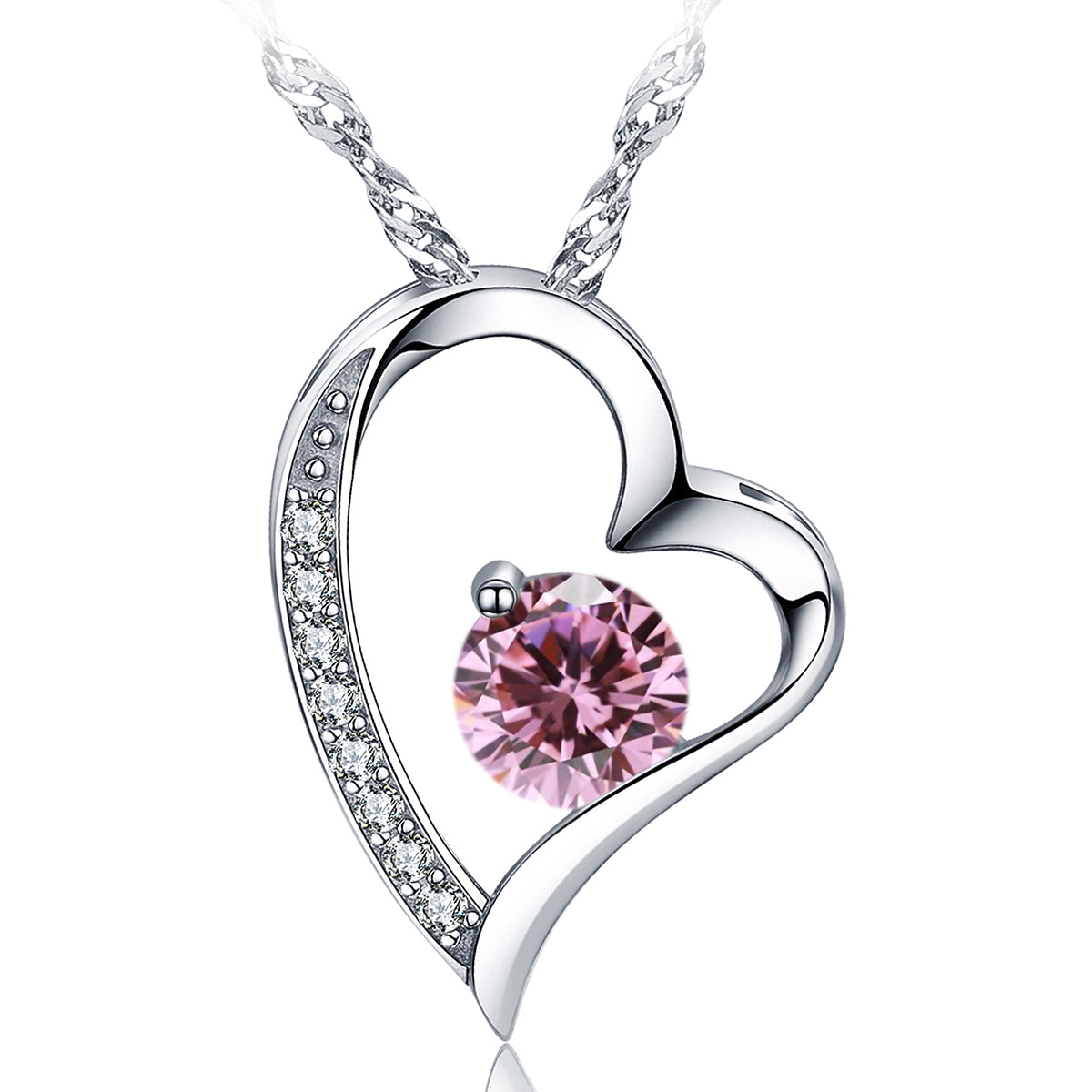 Birthstone Tourmaline Heart Pendant Necklace (OCT-10)