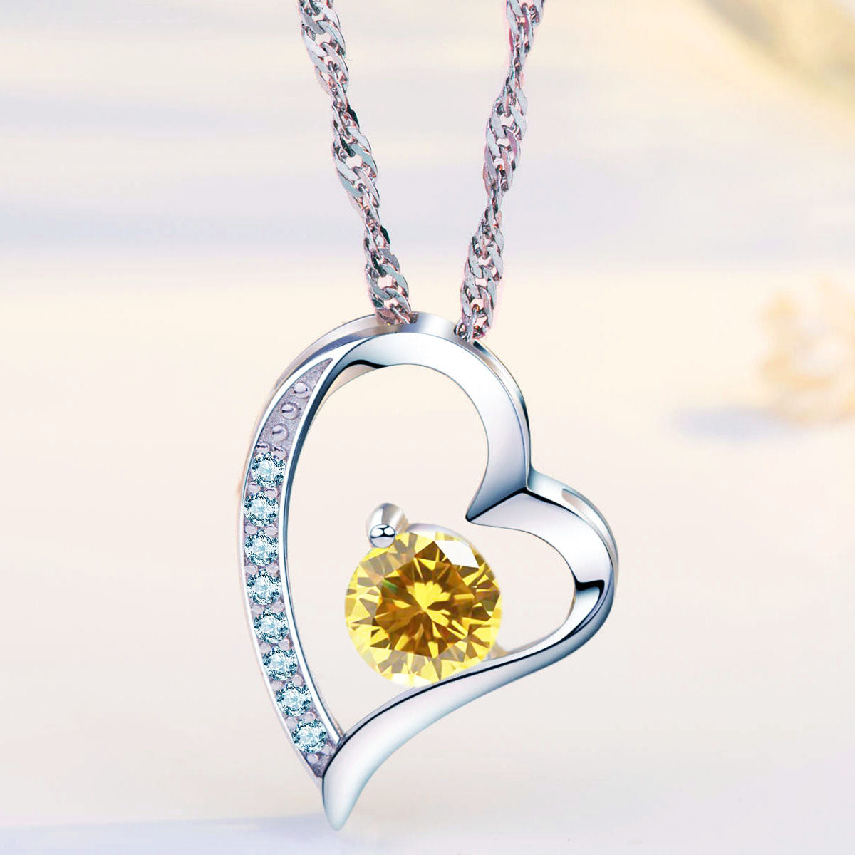 Birthstone Topaz Heart Pendant Necklace (NOV-11)