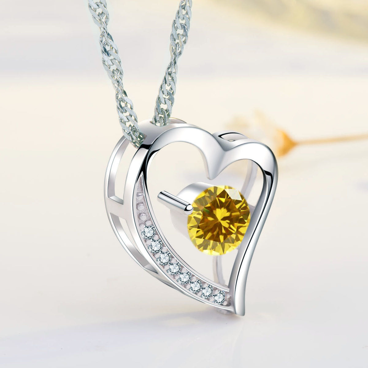 Birthstone Topaz Heart Pendant Necklace (NOV-11)