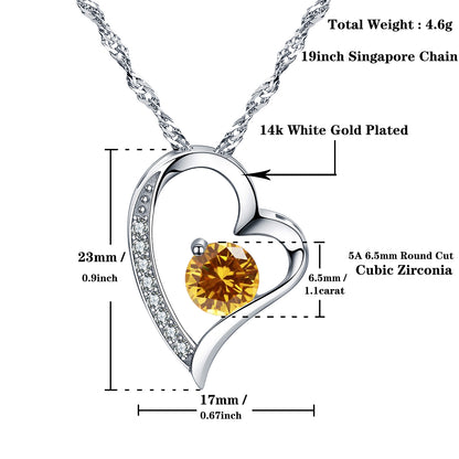 Birthstone Topaz Heart Pendant Necklace (NOV-11)