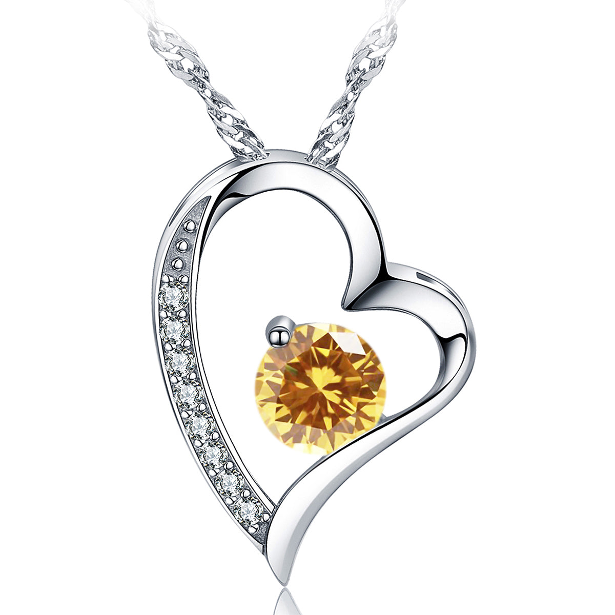 Birthstone Topaz Heart Pendant Necklace (NOV-11)