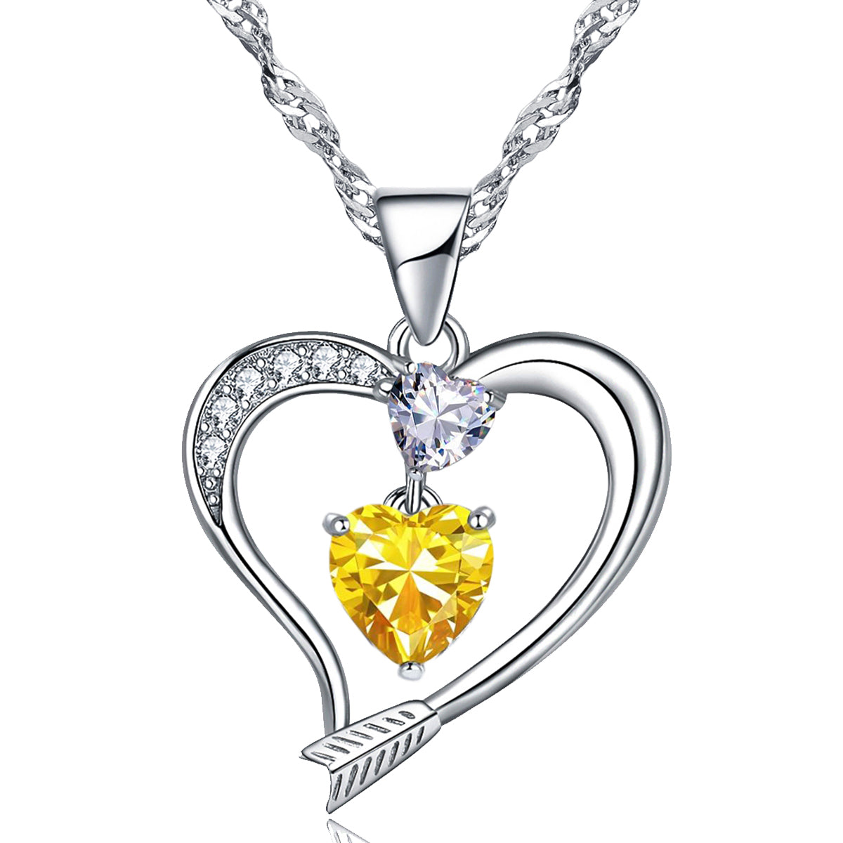 Arrow Heart Birthstone Citrine Necklace (NOV-11)