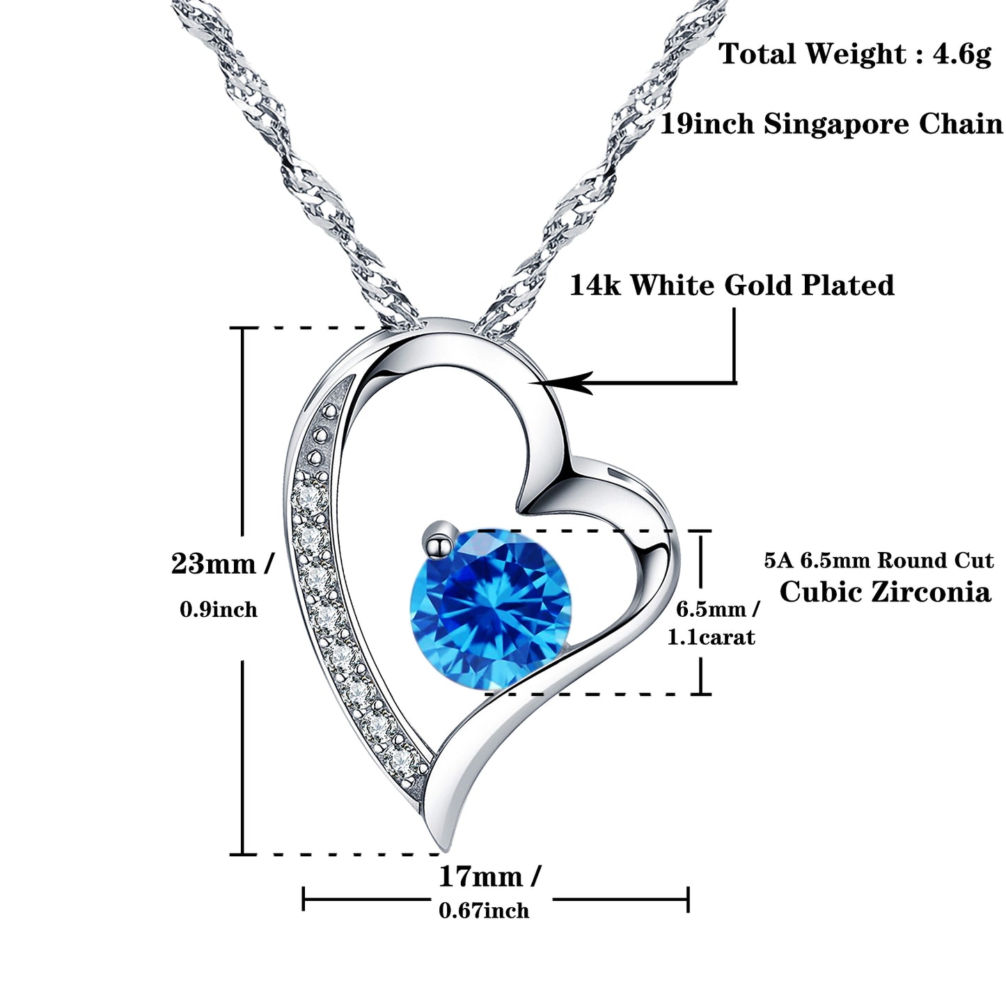 Birthstone Tanzanne Heart Pendant Necklace (DEC-12)