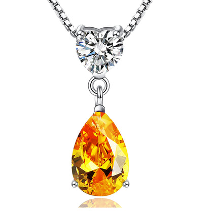 925 Sterling Silver Pear Shape Crystal Pendant Necklace