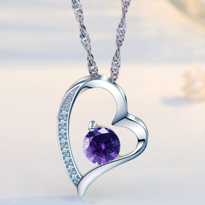 Birthstone Amethyst Heart Pendant Necklace (FEB-02)