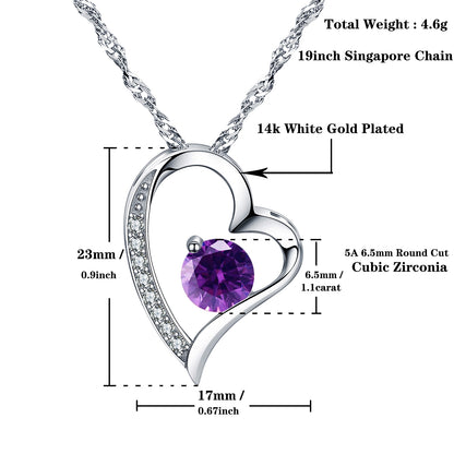 Birthstone Amethyst Heart Pendant Necklace (FEB-02)