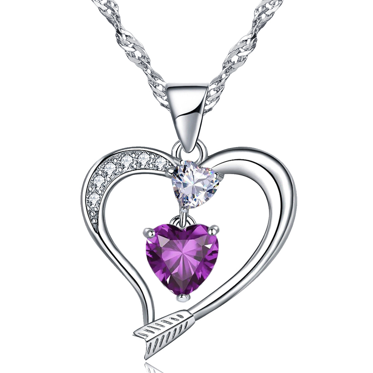 Arrow Heart Birthstone Amethyst Necklace (FEB-02)