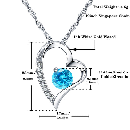 Birthstone Aquamarine Heart Pendant Necklace (MAR-03)