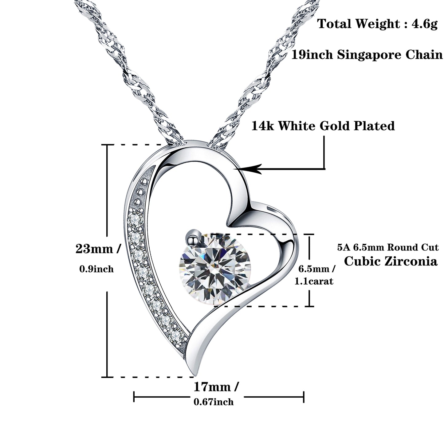 Birthstone Diamond Heart Pendant Necklace (APR-04)