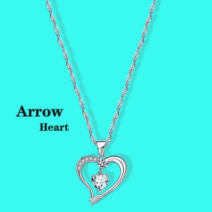 Arrow Heart Birthstone Diamond Necklace (APR-04)