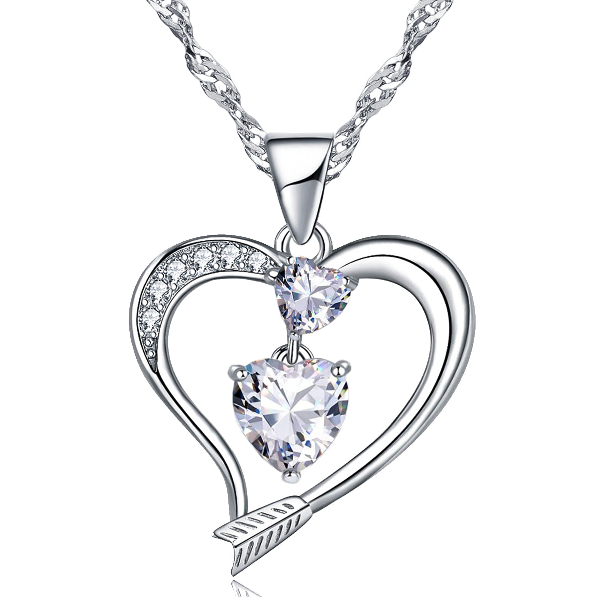 Arrow Heart Birthstone Diamond Necklace (APR-04)