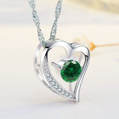 Birthstone Emerald Heart Pendant Necklace (MAY-05)