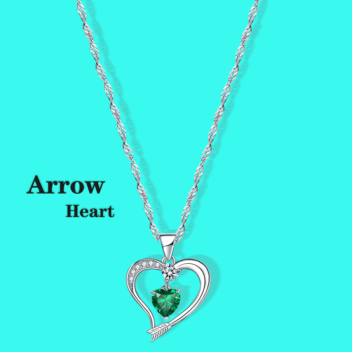 Arrow Heart Birthstone Emerald Necklace (MAY-05)