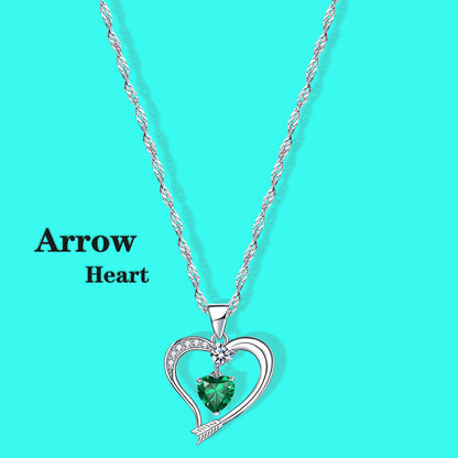 Arrow Heart Birthstone Emerald Necklace (MAY-05)