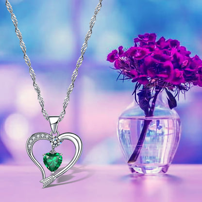 Arrow Heart Birthstone Emerald Necklace (MAY-05)