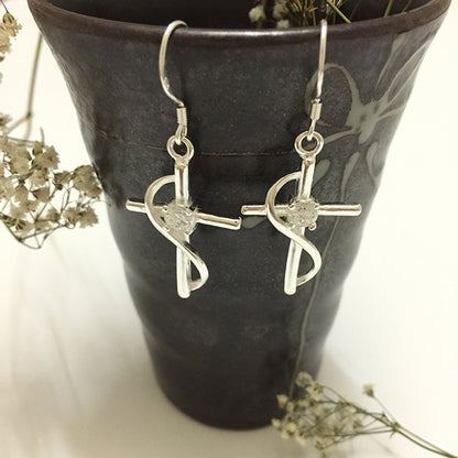 925 Sterling Silver Plated Unique Cross Dangle Earrings