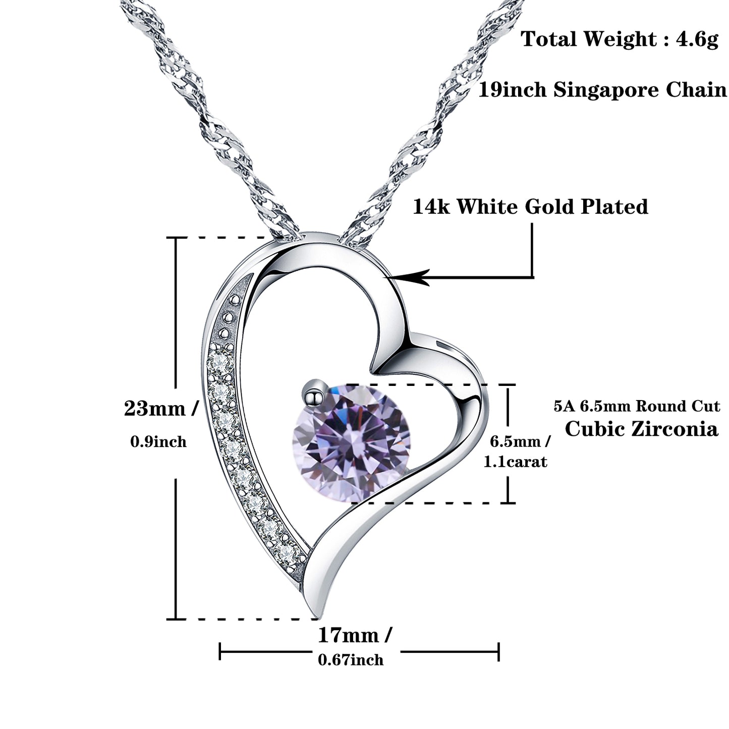 Birthstone Alexandrite Heart Pendant Necklace (JUN-06)