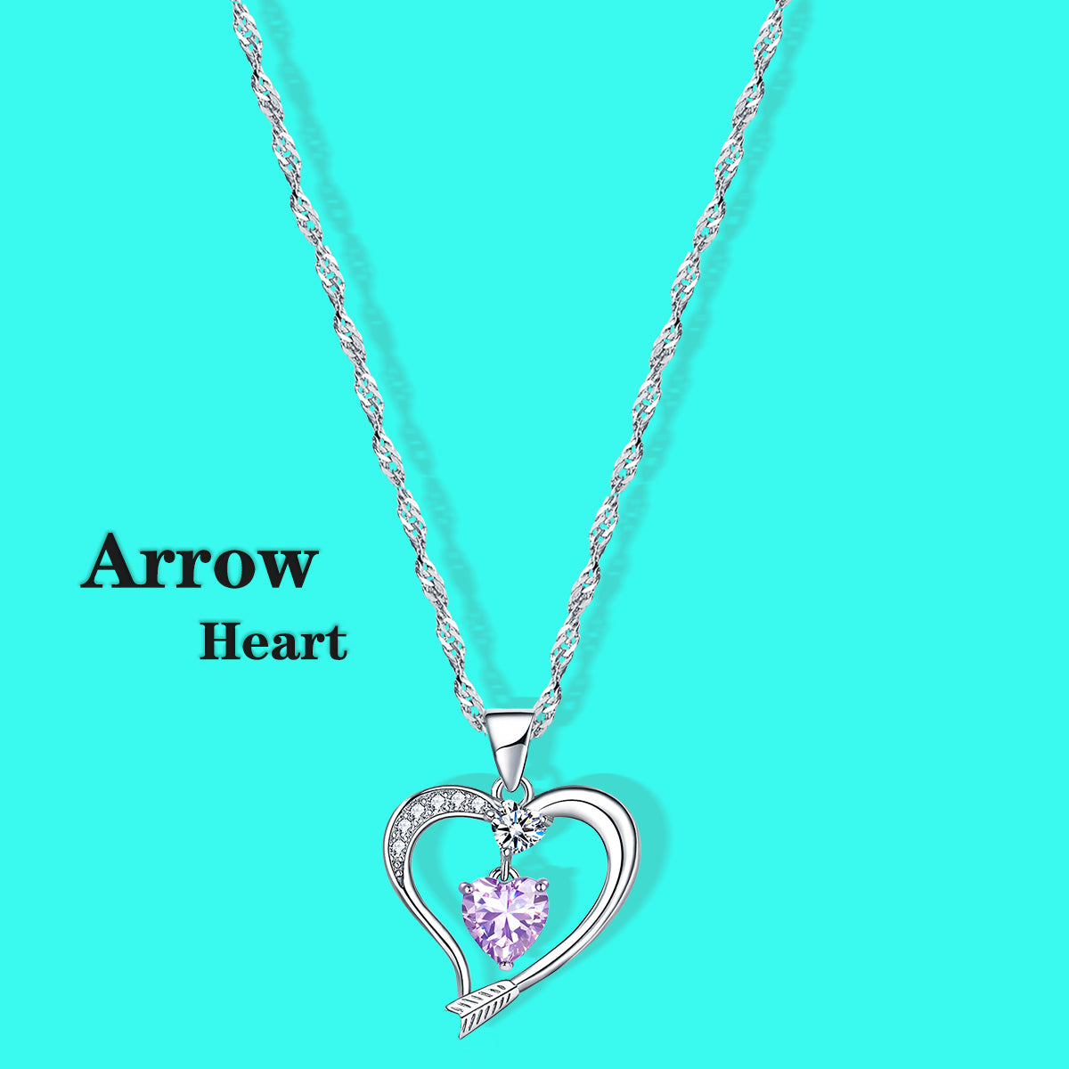 Arrow Heart Birthstone Alexandrite Necklace (JUN-06)