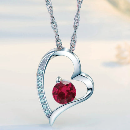 Birthstone Ruby Heart Pendant Necklace (Jul-07)