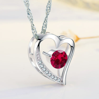 Birthstone Ruby Heart Pendant Necklace (Jul-07)