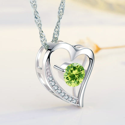 Birthstone Peridot Heart Pendant Necklace (AUG-08)