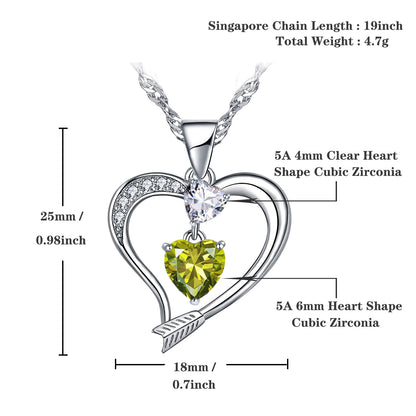 Arrow Heart Birthstone Peridot Necklace (AUG-08)