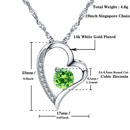 Birthstone Peridot Heart Pendant Necklace (AUG-08)