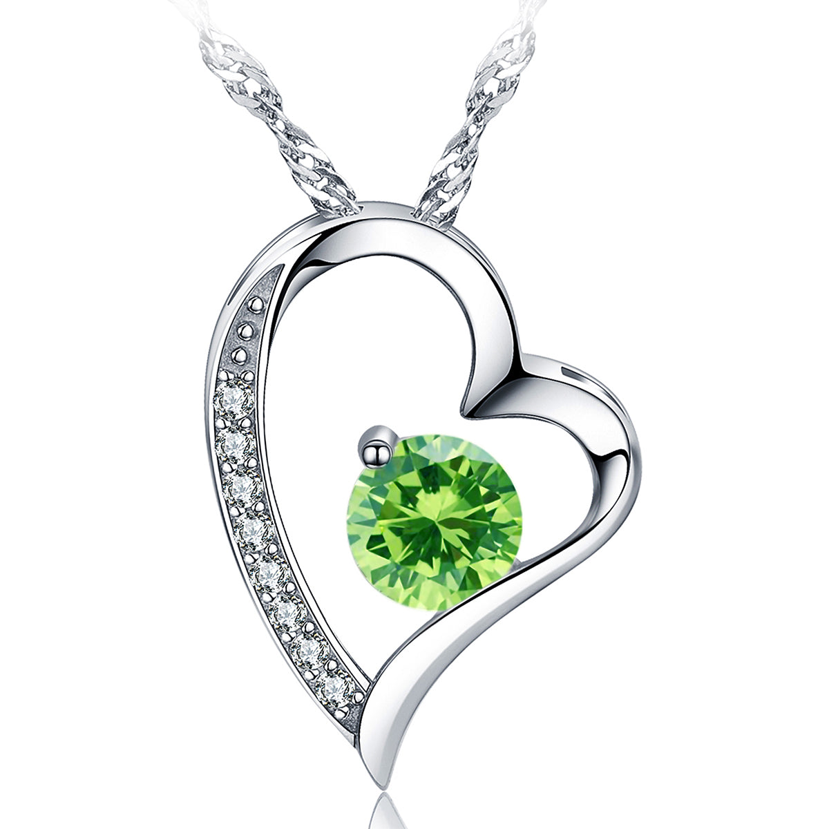 Birthstone Peridot Heart Pendant Necklace (AUG-08)