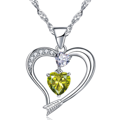 Arrow Heart Birthstone Peridot Necklace (AUG-08)