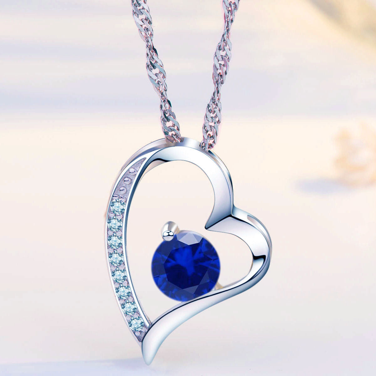 Birthstone Sapphire Heart Pendant Necklace (SEPT-09)