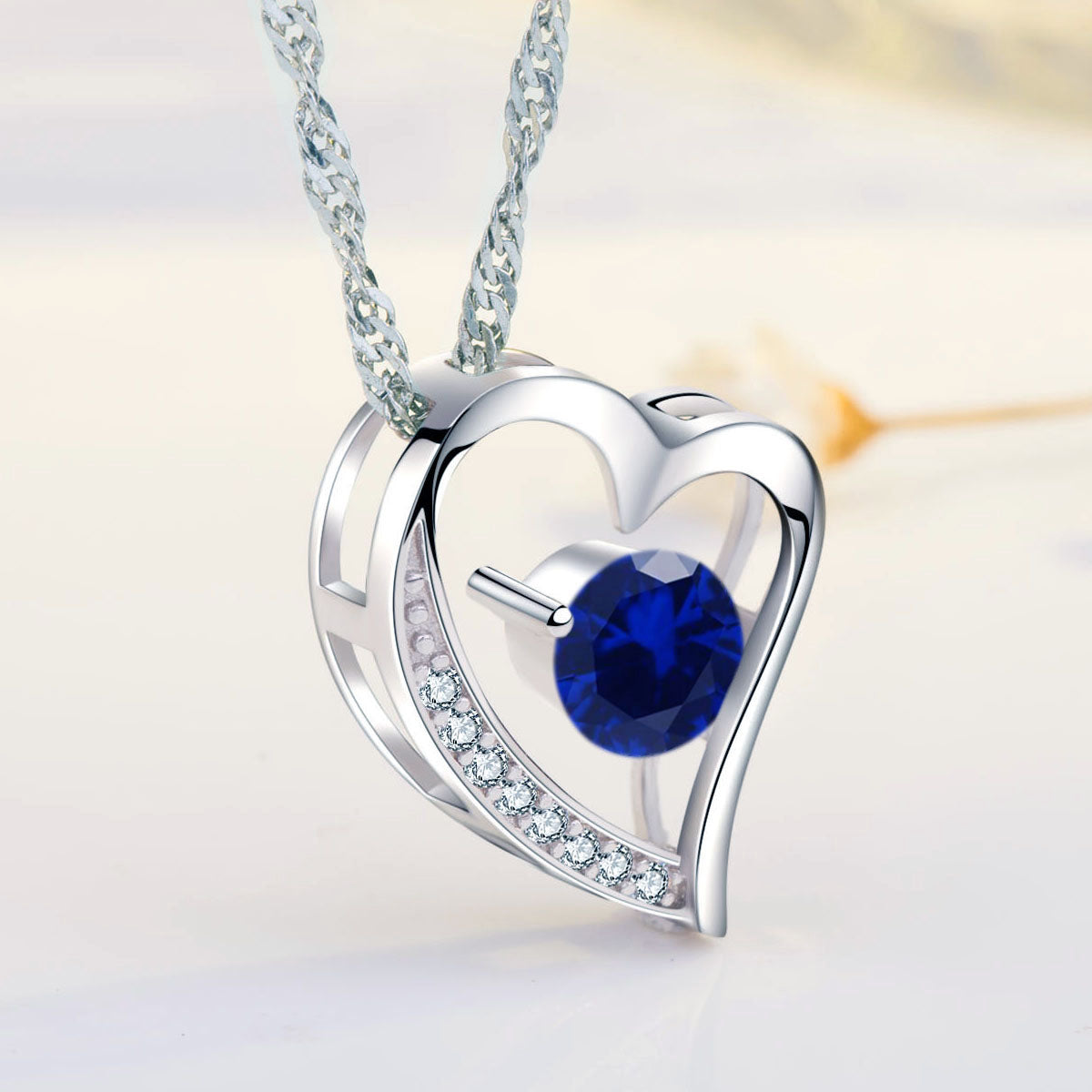 Birthstone Sapphire Heart Pendant Necklace (SEPT-09)