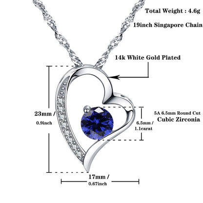 Birthstone Sapphire Heart Pendant Necklace (SEPT-09)