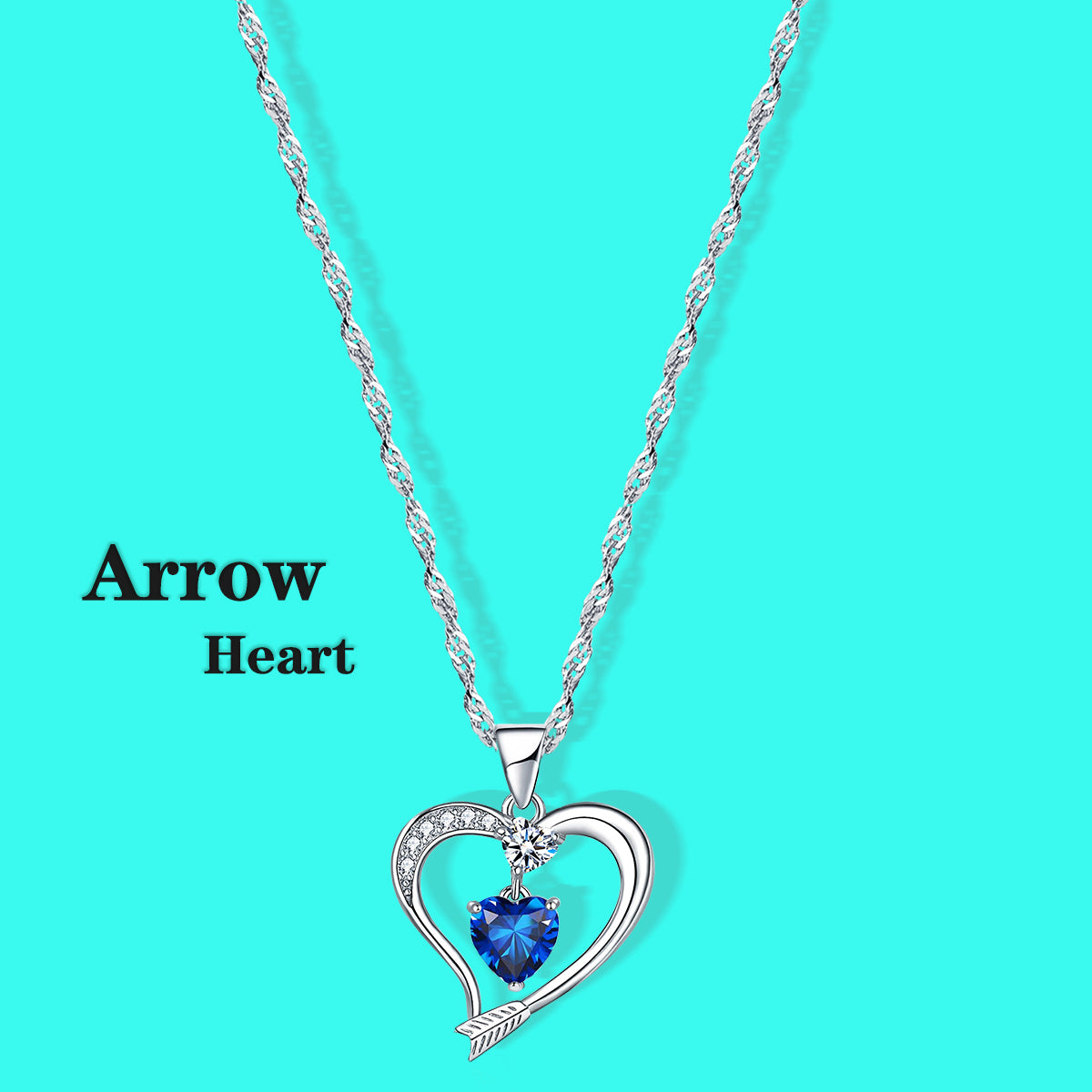 Arrow Heart Birthstone Sapphire Necklace (SEPT-09)