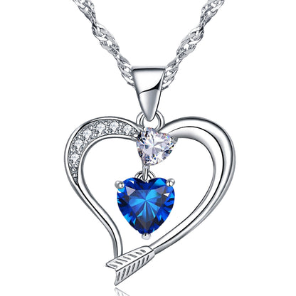 Arrow Heart Birthstone Sapphire Necklace (SEPT-09)