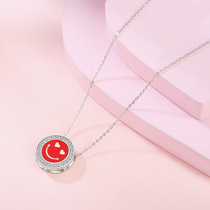 Sterling Silver CZ Diamond Enamel Happy Face Necklace