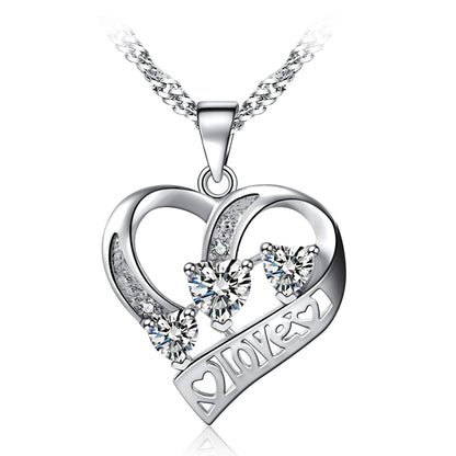 14k White Gold Plated 3 Heart Crystal Heart Pendant Necklace