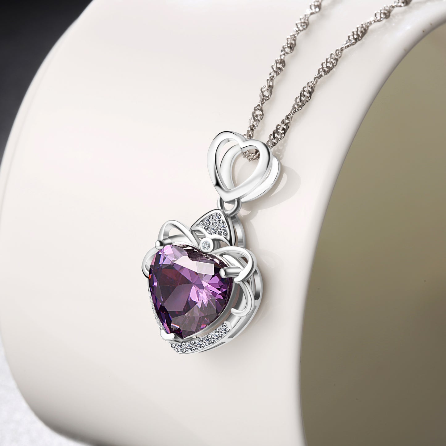 14k White Gold Plated Crystal Heart Pendant Necklace