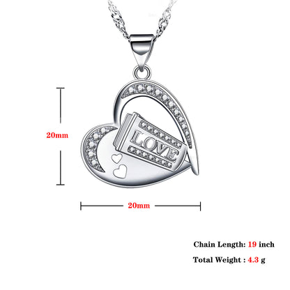 White Gold Filled CZ Diamond Love Cup Heart Necklace