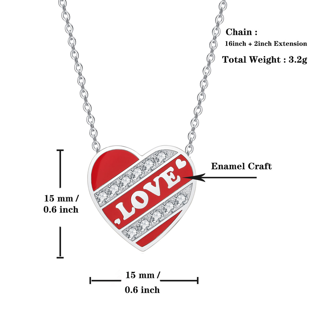 Sterling Silver CZ Diamond Enamel Love Heart Necklace