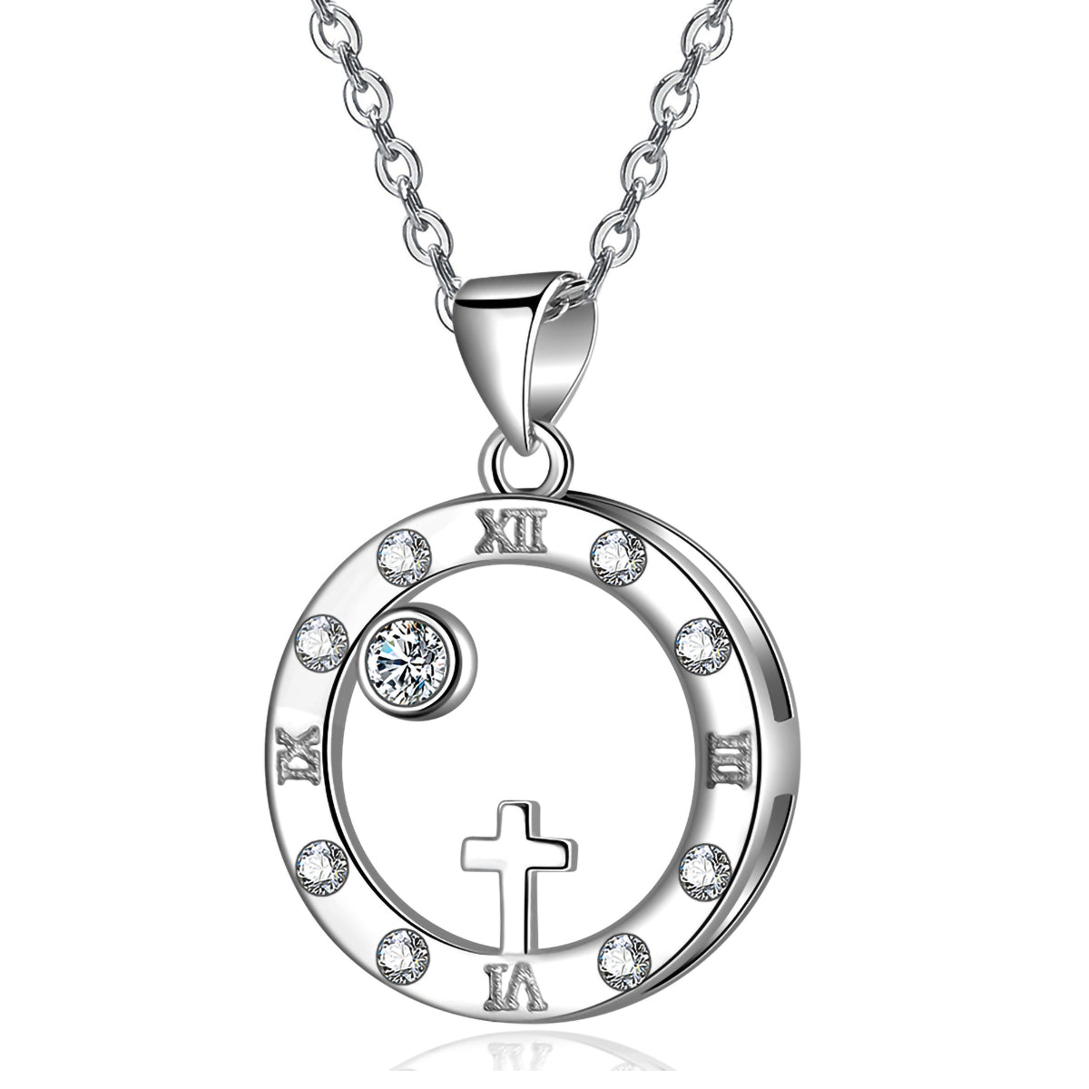 925 Silver Roman Numeral Cross Pendant Necklace