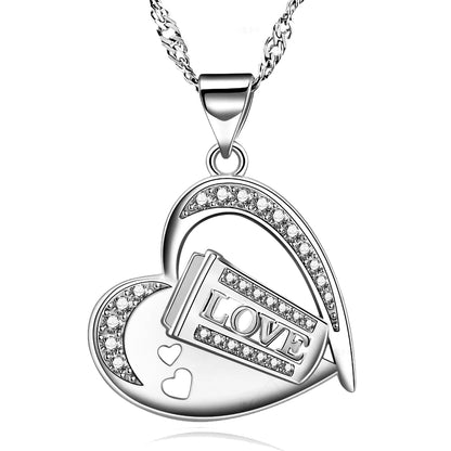 White Gold Filled CZ Diamond Love Cup Heart Necklace