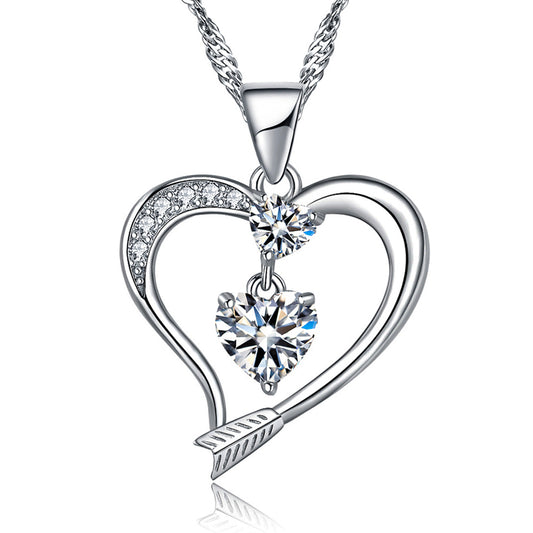 Forever Love Bow and Arrow Heart Pendant Necklace