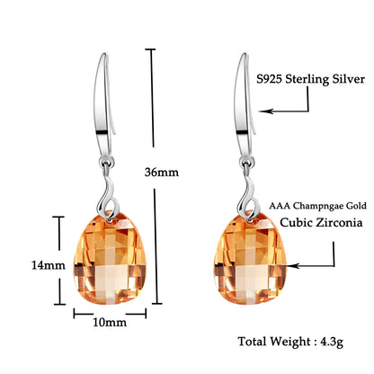 925 Sterling Silver Ingot Shape Crystal Dangle Earrings