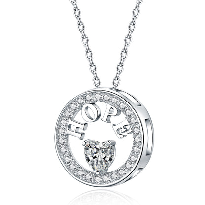 925 Sterling Silver Created Diamond "HOPE" Round Pendant Necklace